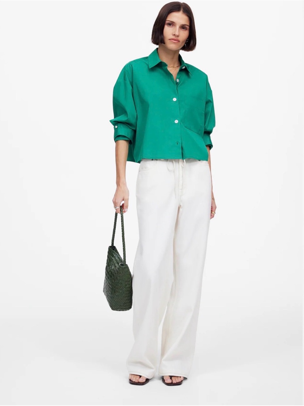 Madewell Green Cropped Button-Up Shirt